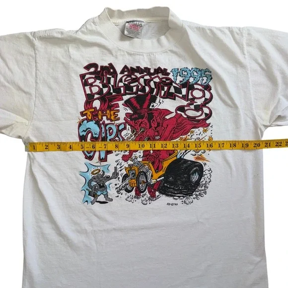 Vintage Oneita Power T Shirt Men Large White 1995 Blessing of the Cars Rat Fink - Picture 6 of 8